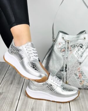 Tenis Mia Plateado Cuero