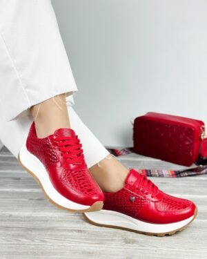 Tenis Mia Rojo en Cuero