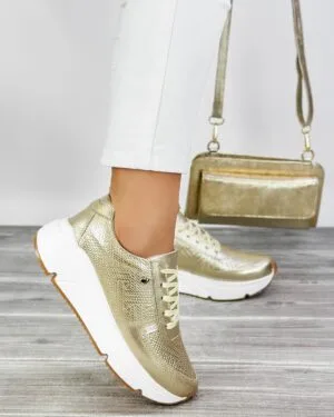 Tenis Ritmo Dorado en cuero