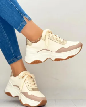 Tenis Amara Talco Taupe Dorado