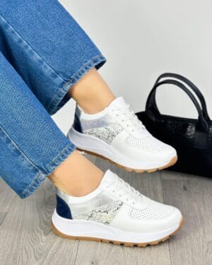 Tenis Aurora Blanco x Plateado con Azul