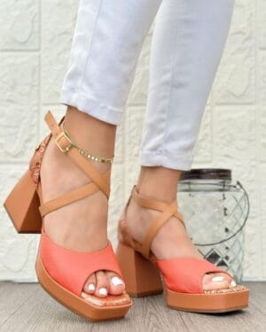 Tacones En Cuero Naranja