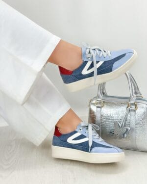 Tenis Fiorella Azul Rojo Carnaza