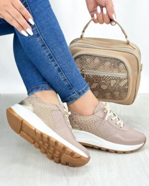 Tenis Cleo Taupe x Dorado