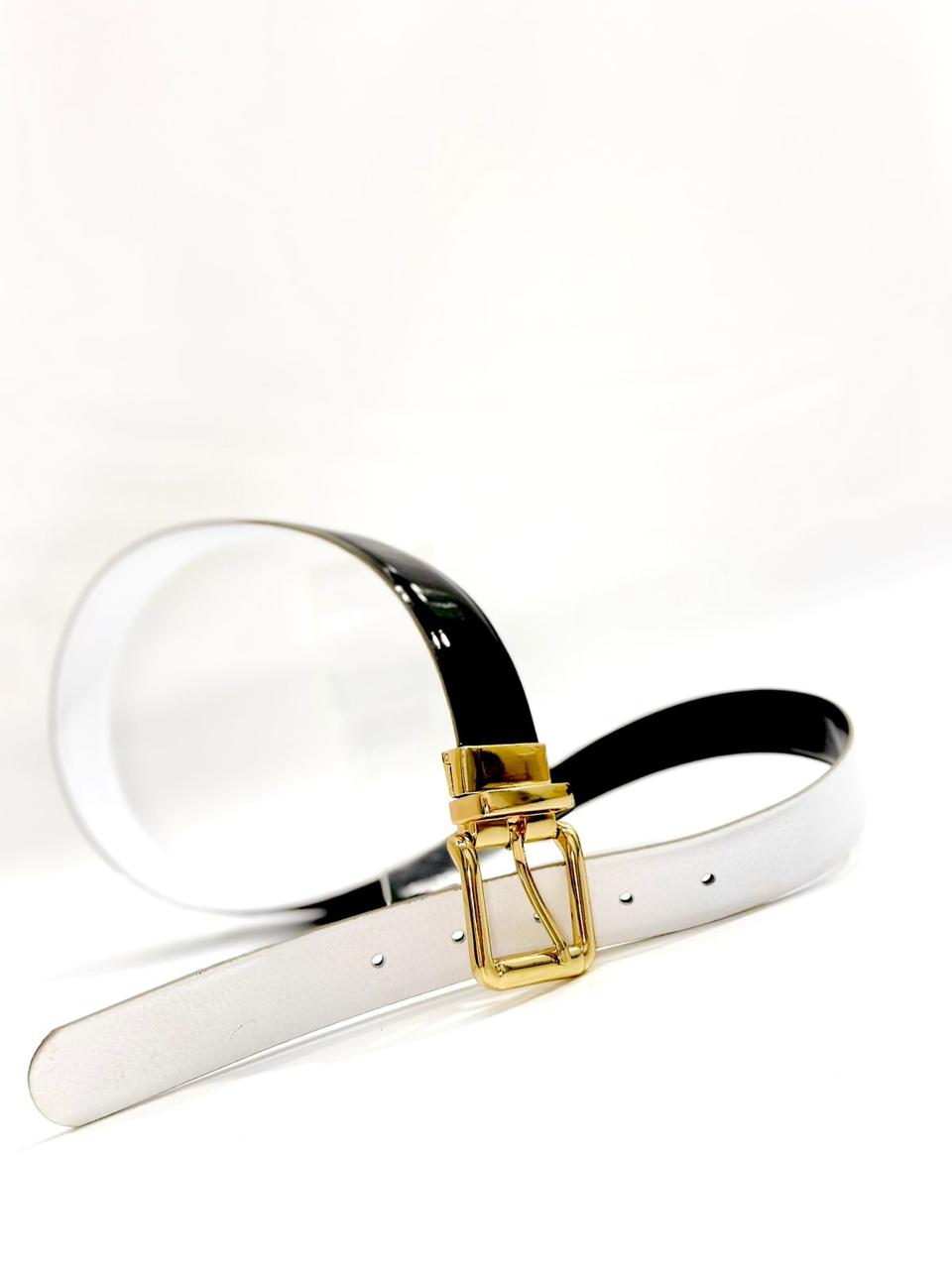 Correa Doble Faz Charol Negro x Blanco