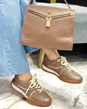 Tenis Brenda Marrón x Dorado