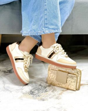 Tenis Lizz Talco Capuchino Dorado Pelo