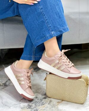 Tenis Sasha Taupe x Dorado